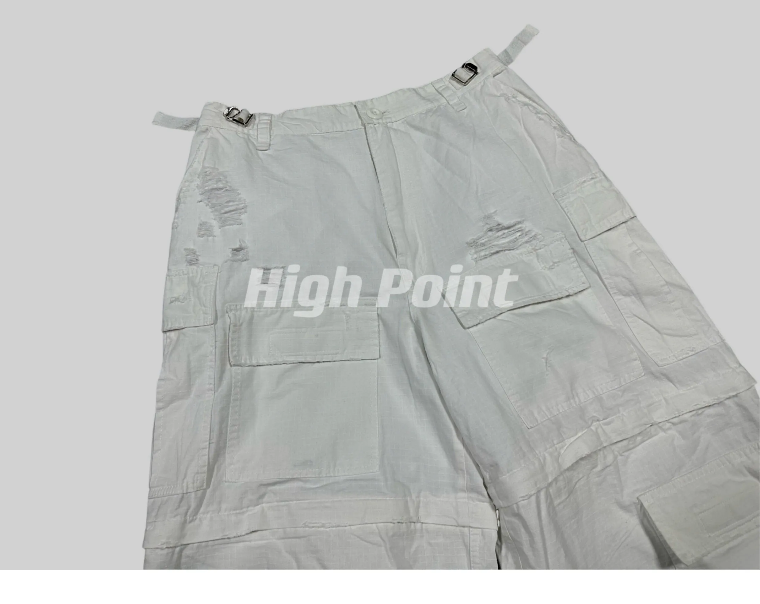 23AW Runway Designer B Vers. Off-White Distressed Cargo Work Pants Detachable