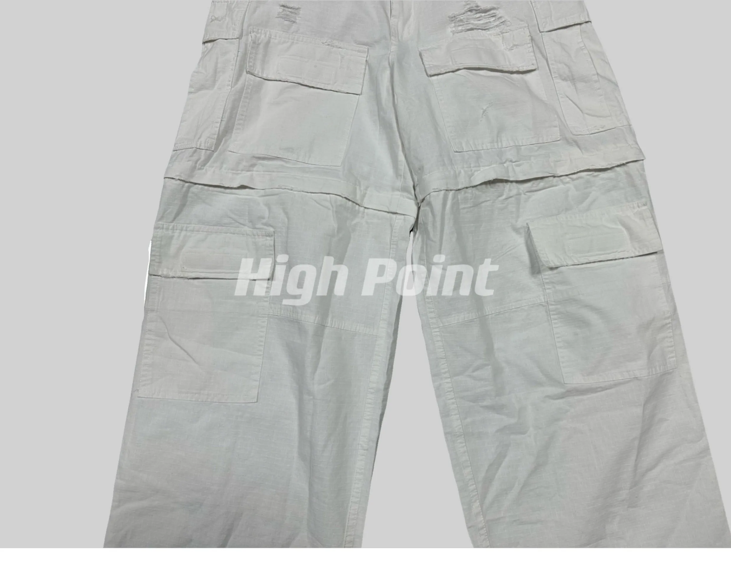 23AW Runway Designer B Vers. Off-White Distressed Cargo Work Pants Detachable