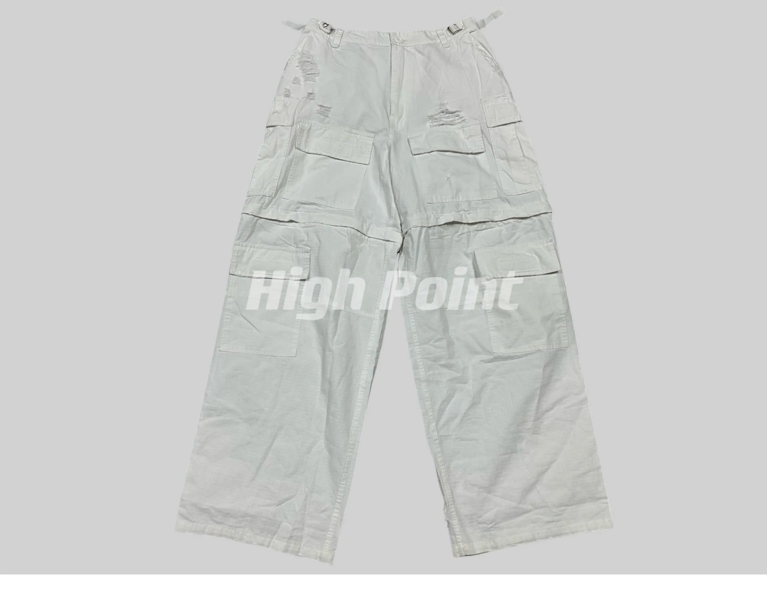 23AW Runway Designer B Vers. Off-White Distressed Cargo Work Pants Detachable