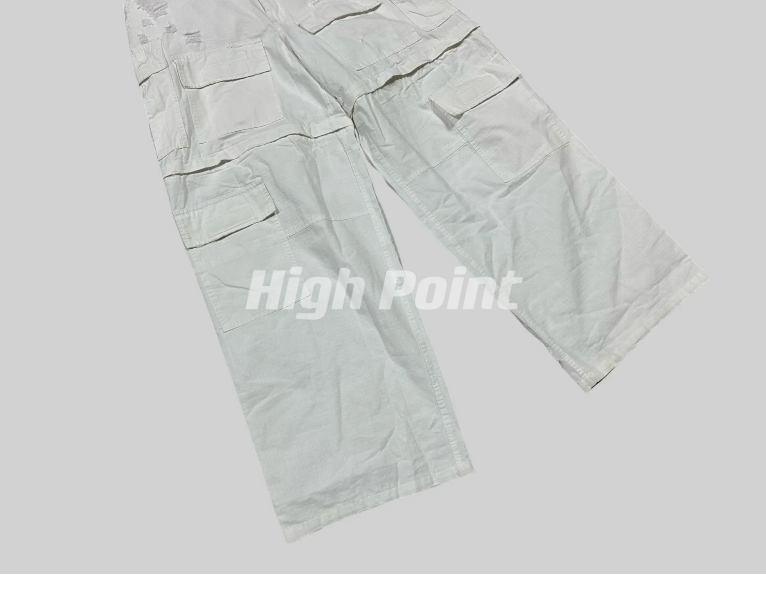 23AW Runway Designer B Vers. Off-White Distressed Cargo Work Pants Detachable