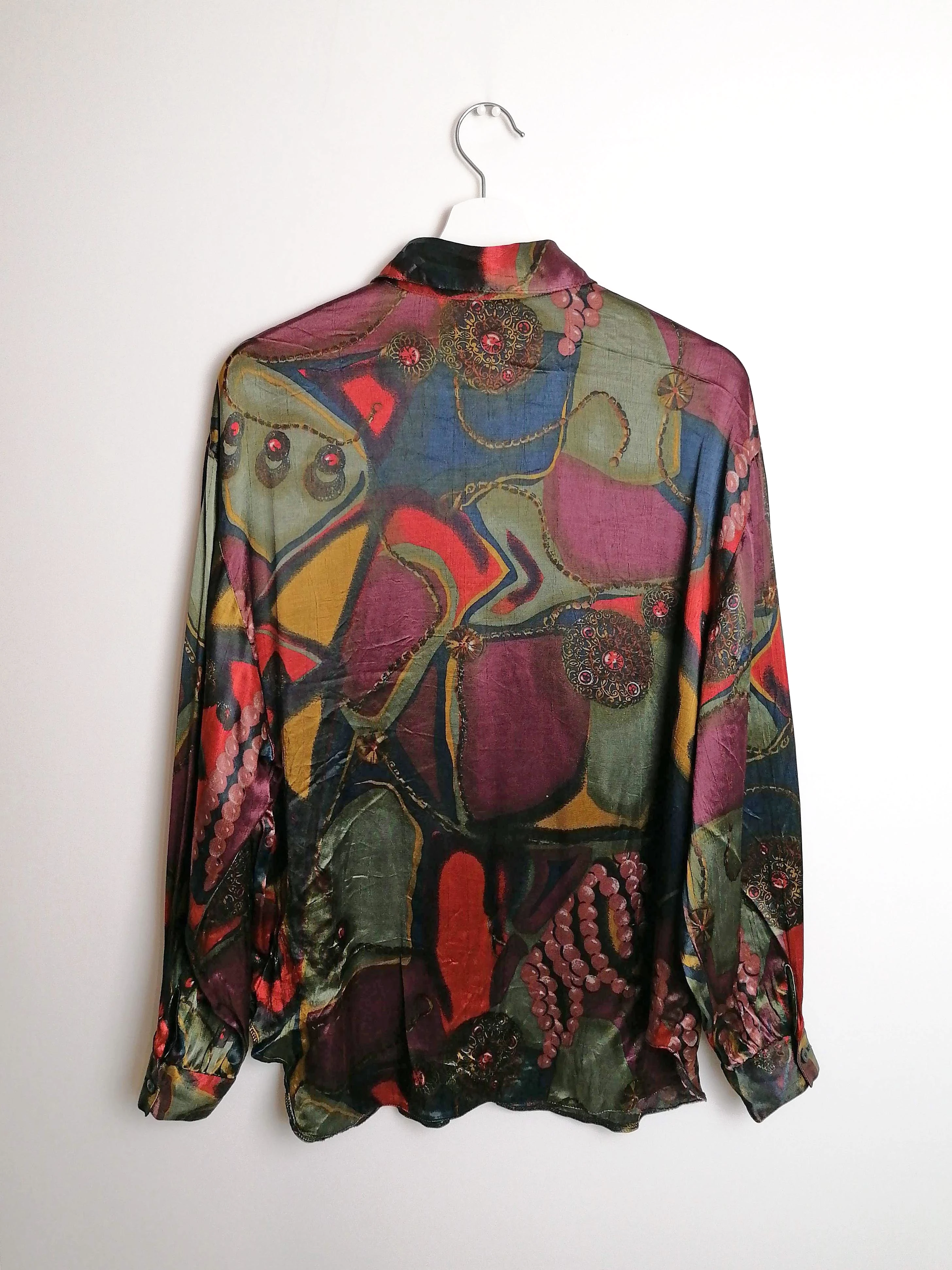 80's Silky Retro Pattern Blouse - size M / 38 / GB 12