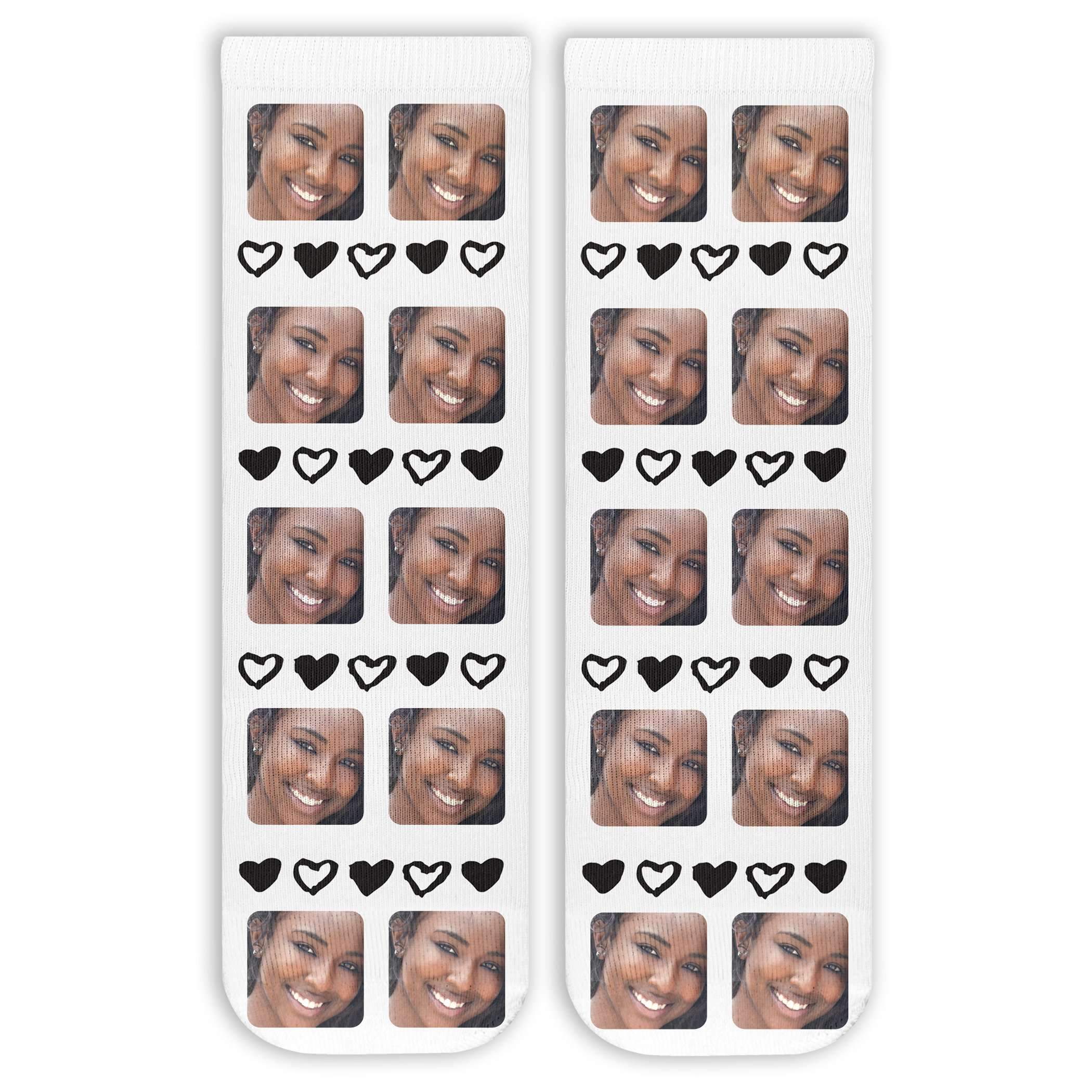 All Over Hearts and Faces Design on Unisex Short Crew Socks