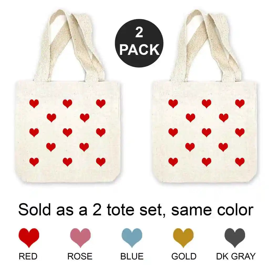 All Over Hearts Mini Tote Bags - Sold as set of 2