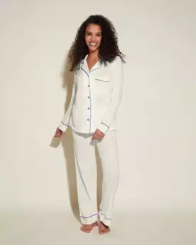 Bella Petite Long Sleeve Top & Pant Pajama Set | Moon Ivory/Portofino Blue