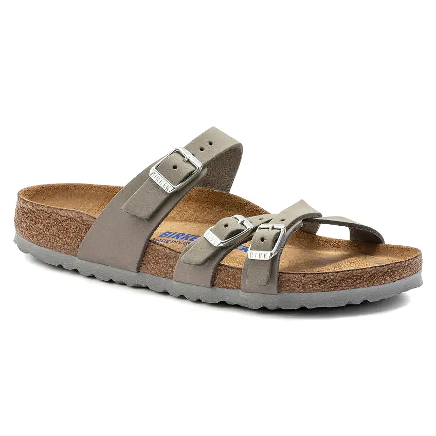 Birkenstock Franca Nubuck Leather Dove Grey Soft Footbed Sandals