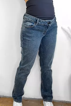 Blue Boiled Denim Effect Bump Cover Maternity Jeans