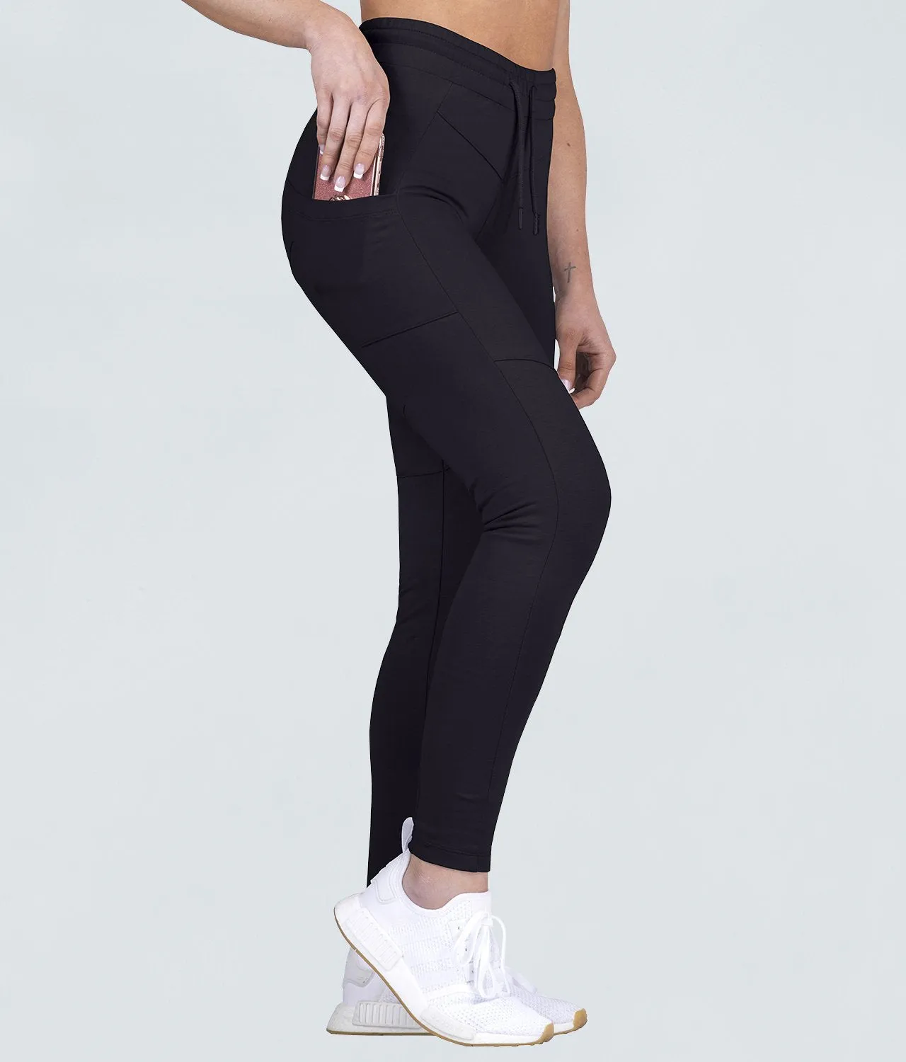 Born Tough Contoured Black Athletic Tracksuit Jogger Leggings for Women