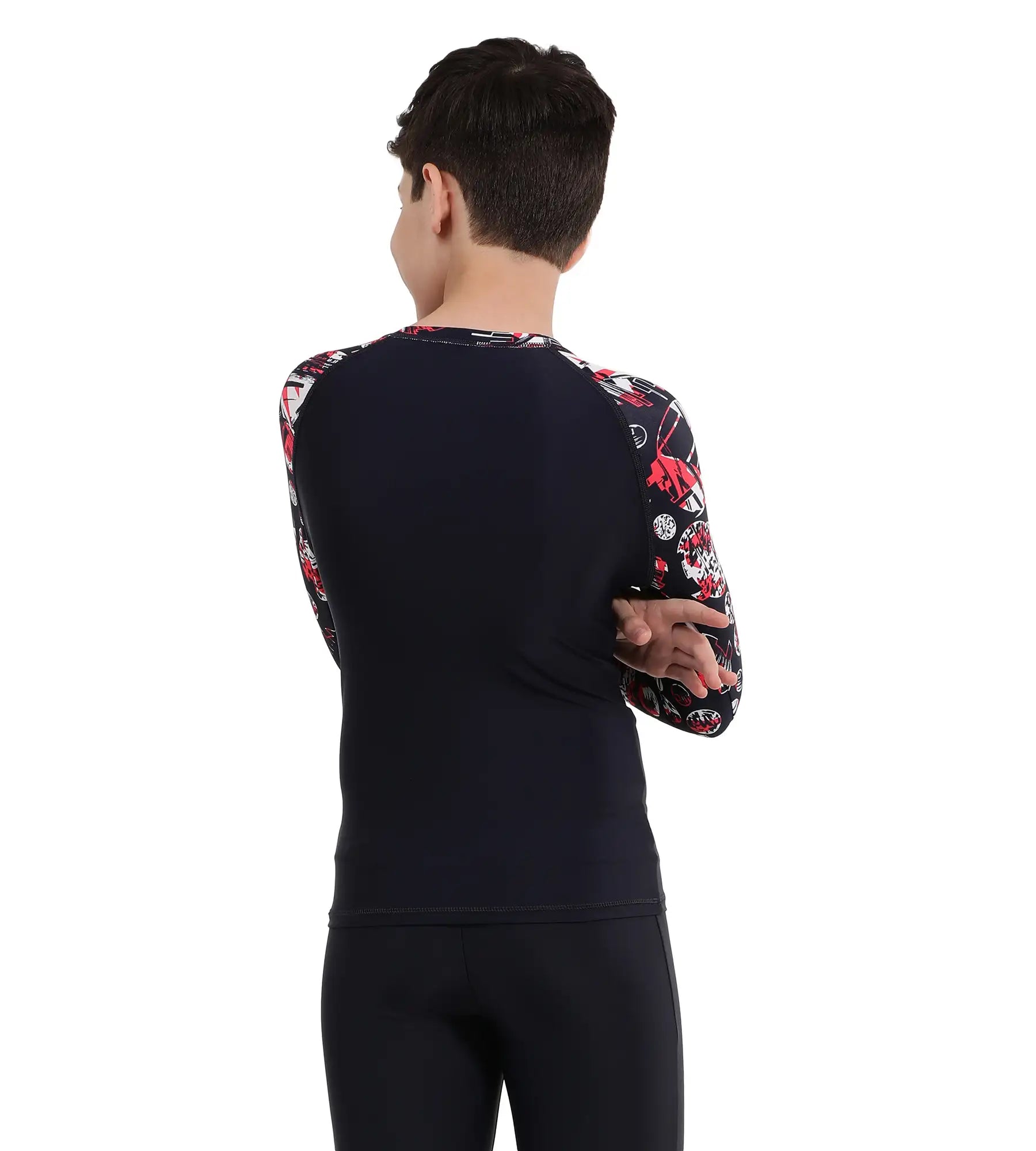 Boy's Endurance Glitchamp Long Sleeve Suntop - True Navy & Lava Red