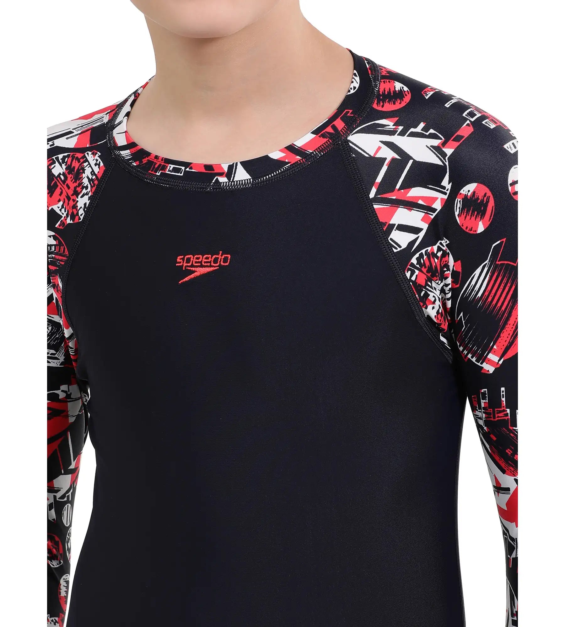 Boy's Endurance Glitchamp Long Sleeve Suntop - True Navy & Lava Red