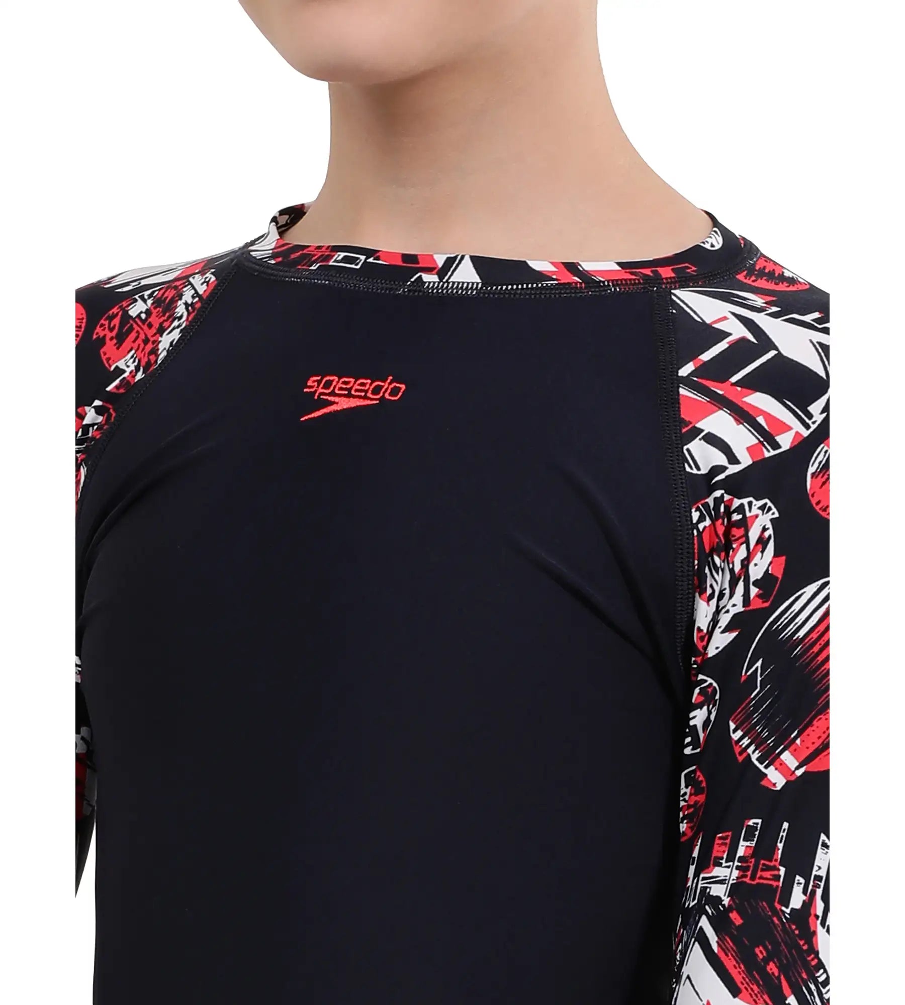 Boy's Endurance Glitchamp Long Sleeve Suntop - True Navy & Lava Red