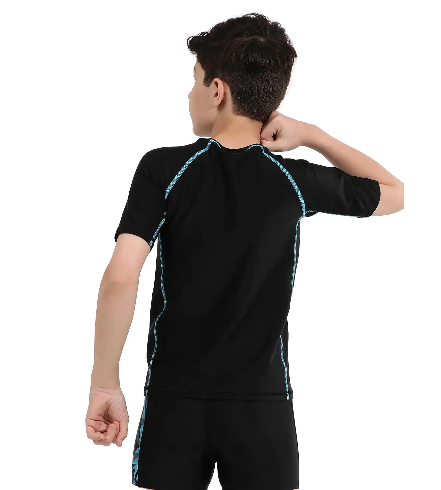 Boy's Endurance Short Sleeve Suntop - Black  &  Picton Blue