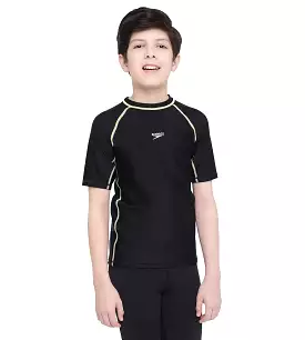 Boy's Endurance Short Sleeve Suntop - Black  &  Spritz