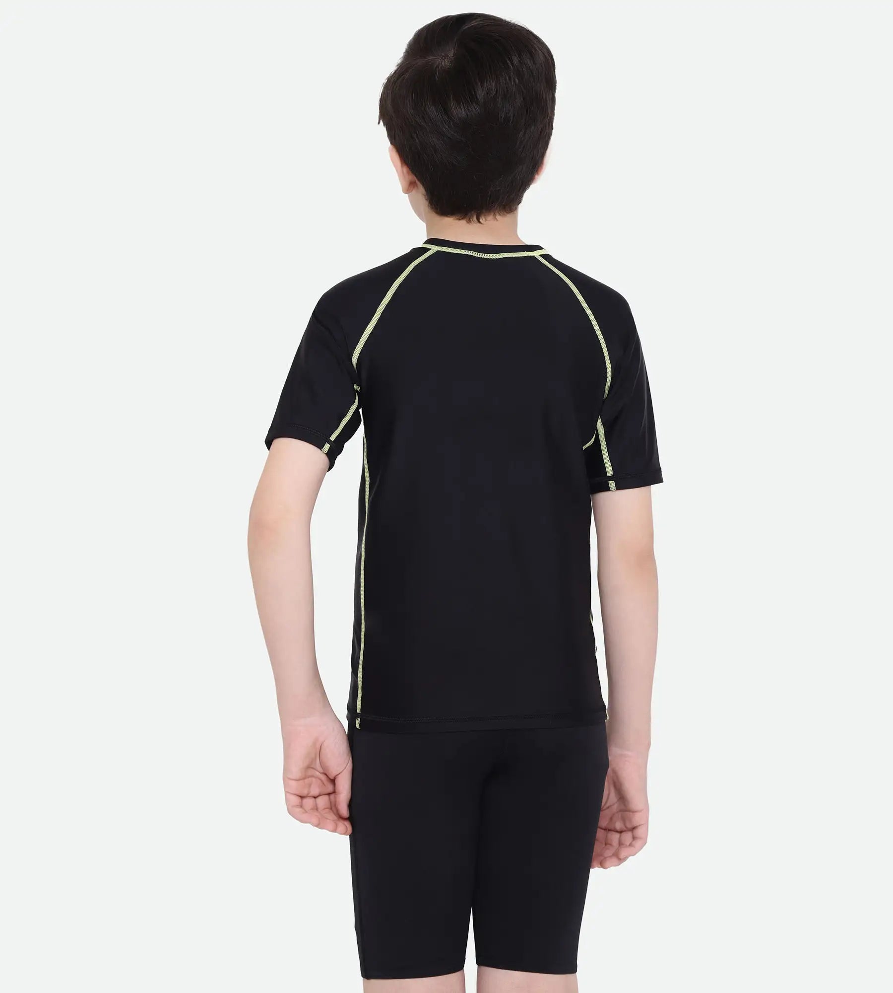 Boy's Endurance Short Sleeve Suntop - Black  &  Spritz