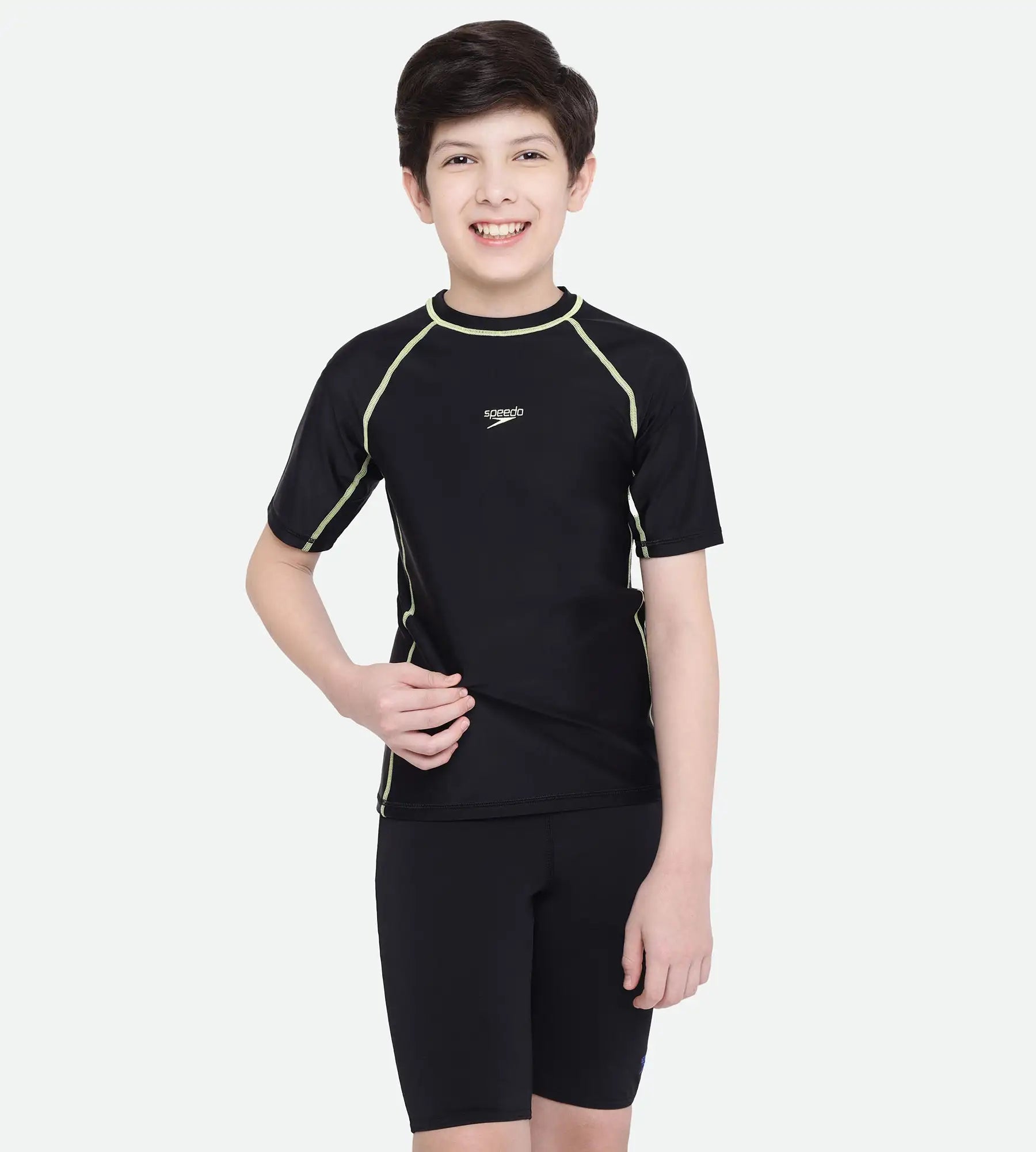 Boy's Endurance Short Sleeve Suntop - Black  &  Spritz