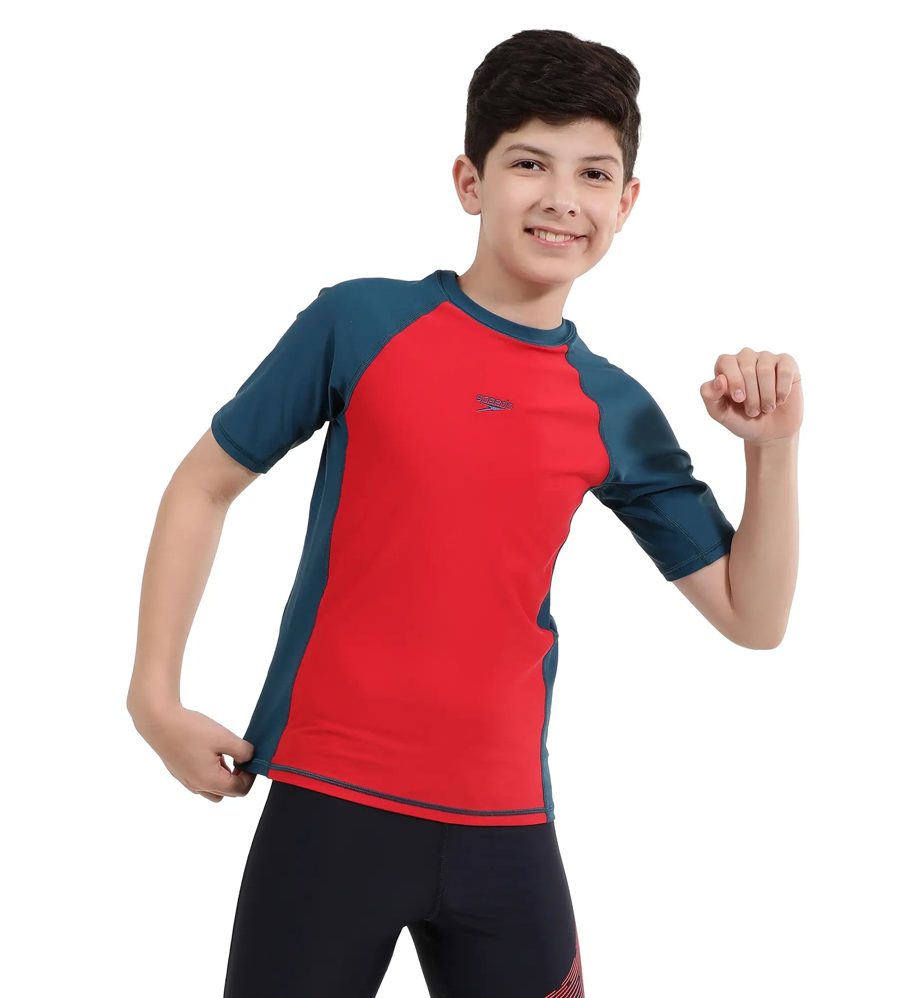 Boy's Endurance Short Sleeve Suntop - Fedred  &  Dark Teal