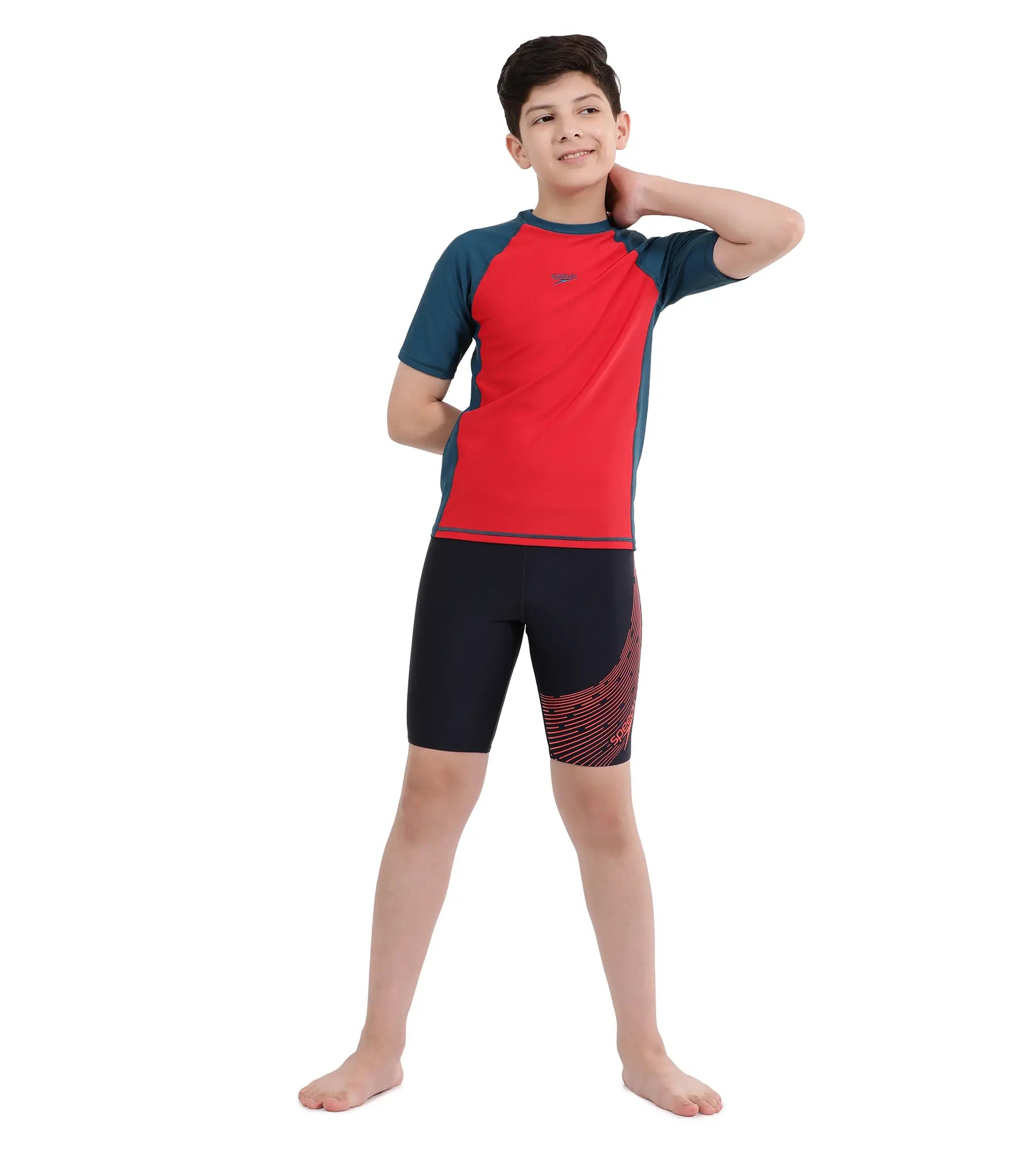 Boy's Endurance Short Sleeve Suntop - Fedred  &  Dark Teal