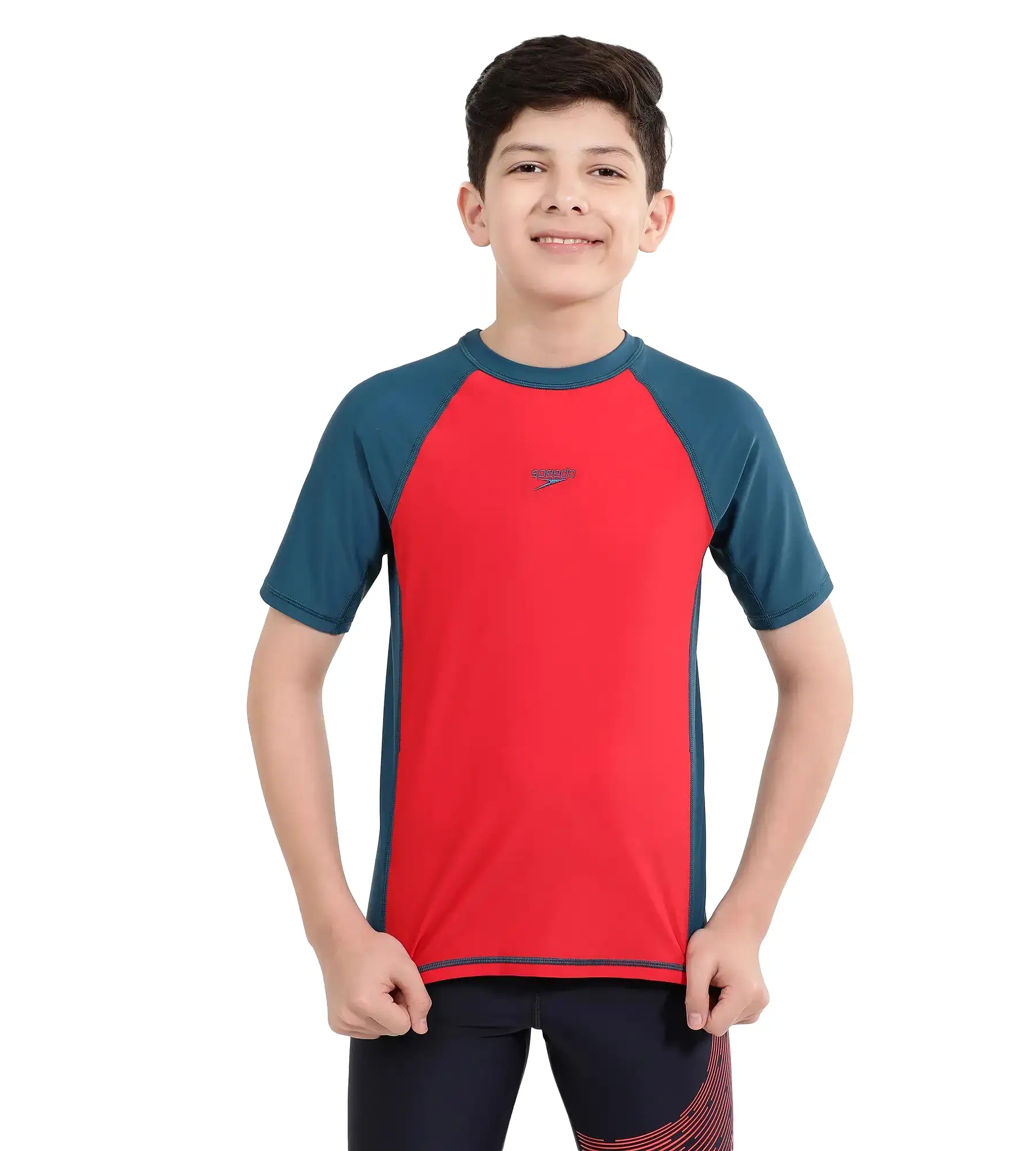 Boy's Endurance Short Sleeve Suntop - Fedred  &  Dark Teal