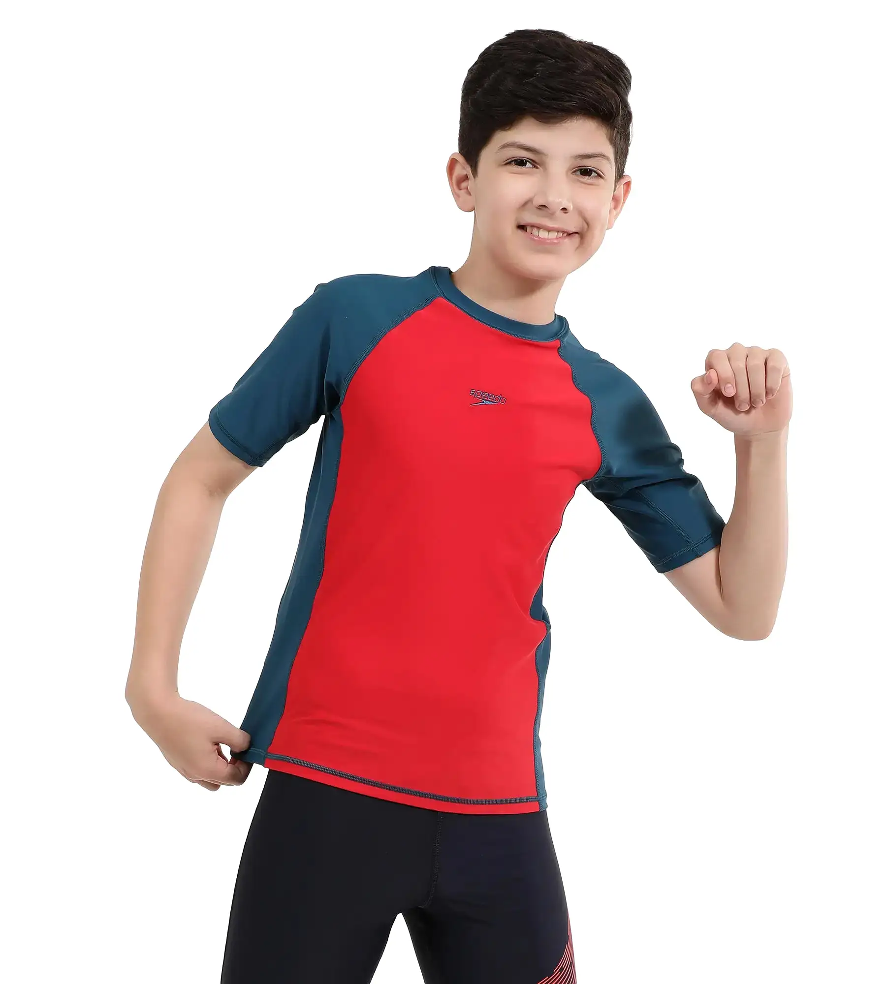 Boy's Endurance Short Sleeve Suntop - Fedred  &  Dark Teal