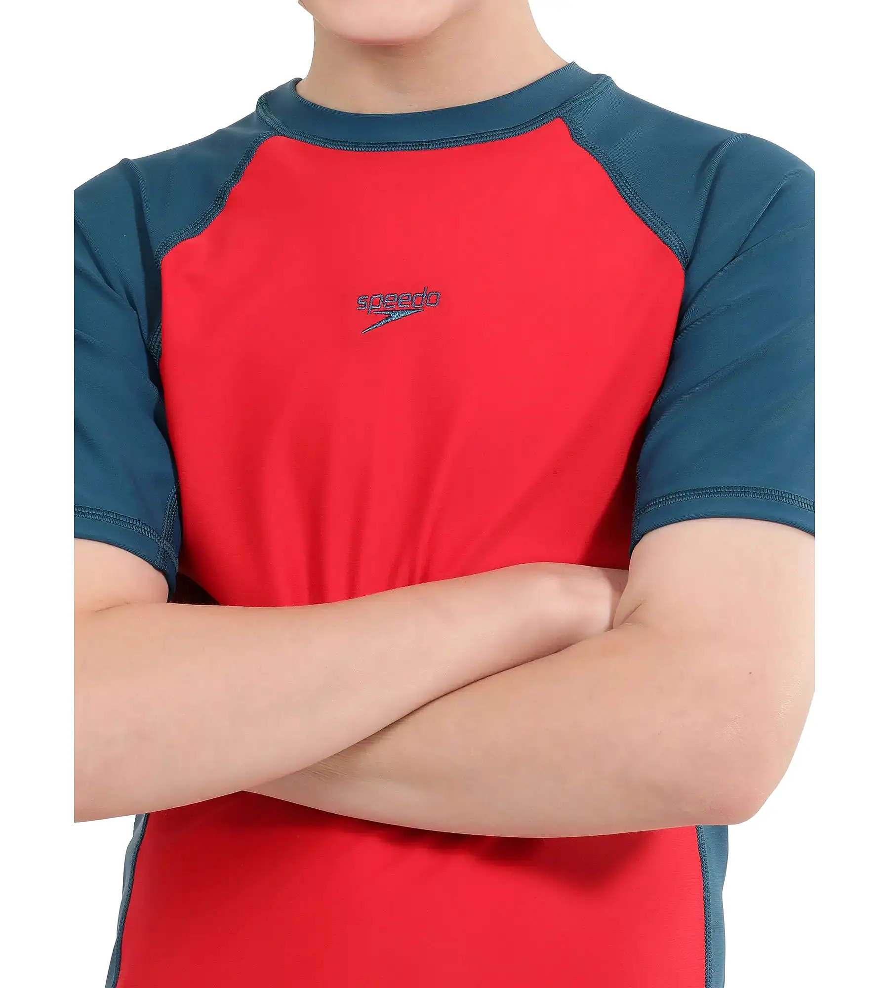 Boy's Endurance Short Sleeve Suntop - Fedred  &  Dark Teal