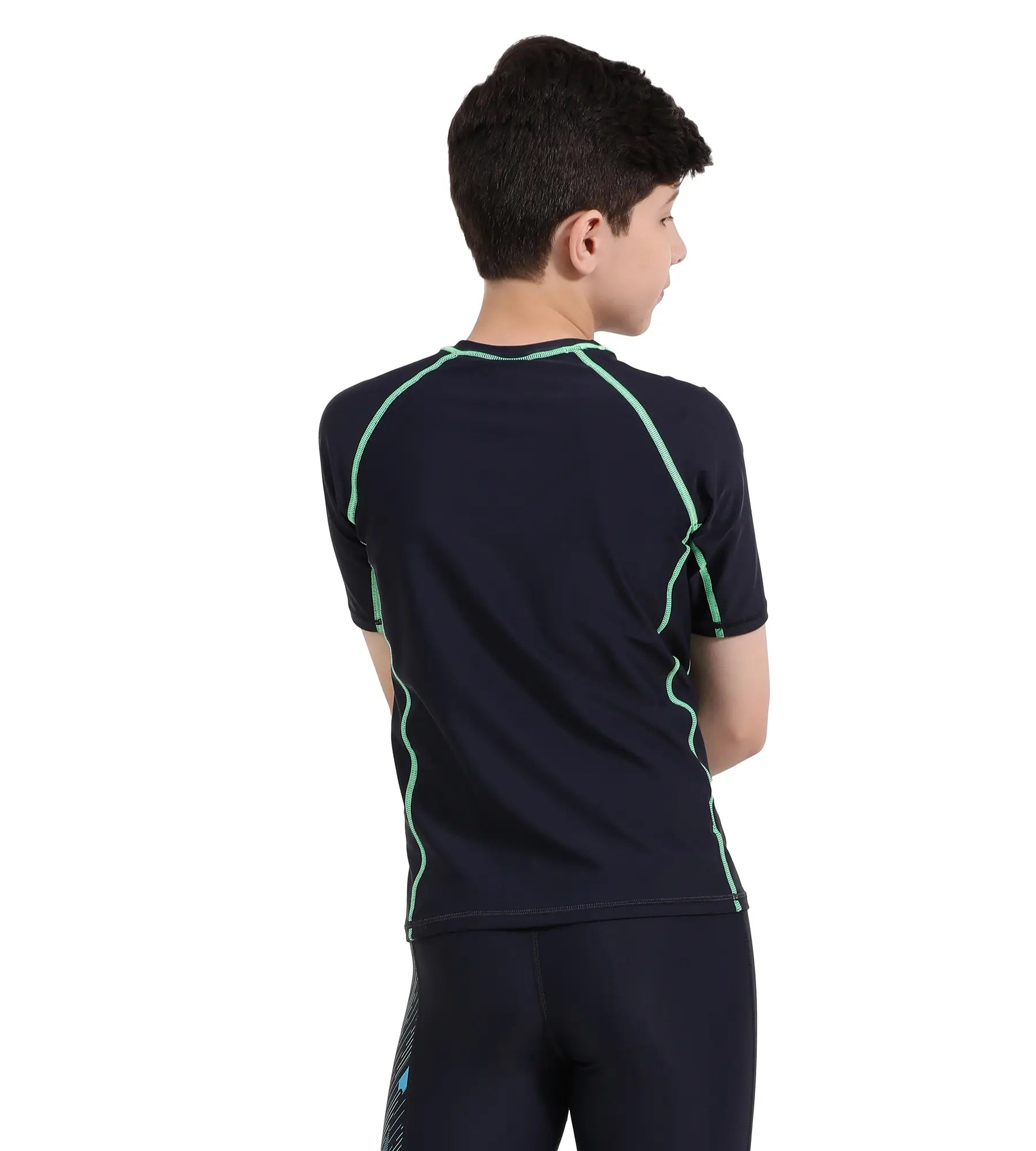 Boy's Endurance Short Sleeve Suntop - True Navy  &  Harlequin Green