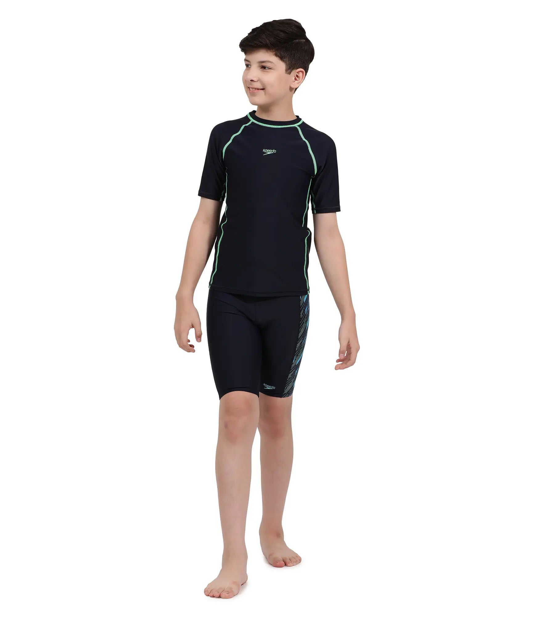 Boy's Endurance Short Sleeve Suntop - True Navy  &  Harlequin Green