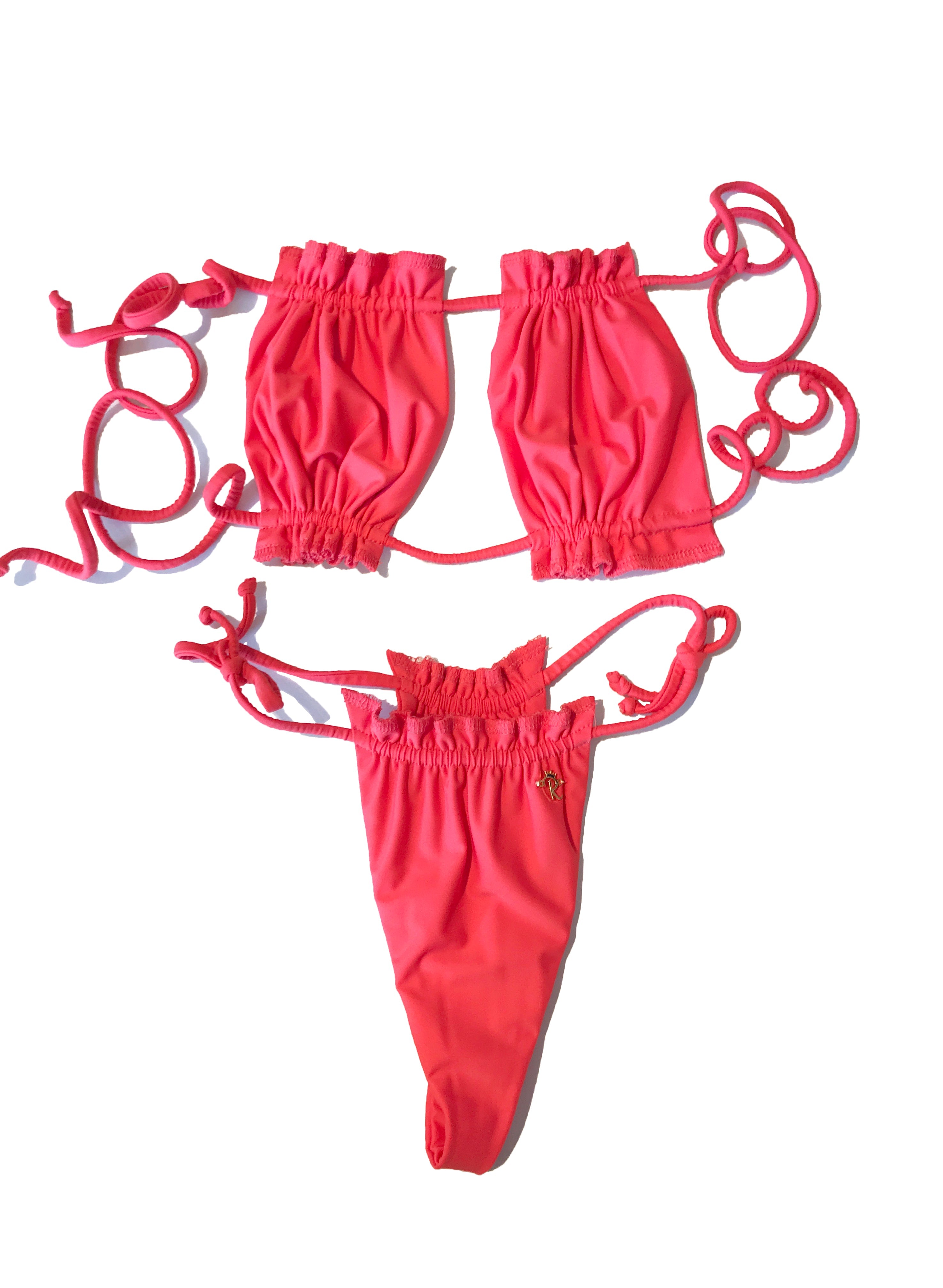 Candy Bandeau Top & Thong Bottom Coral