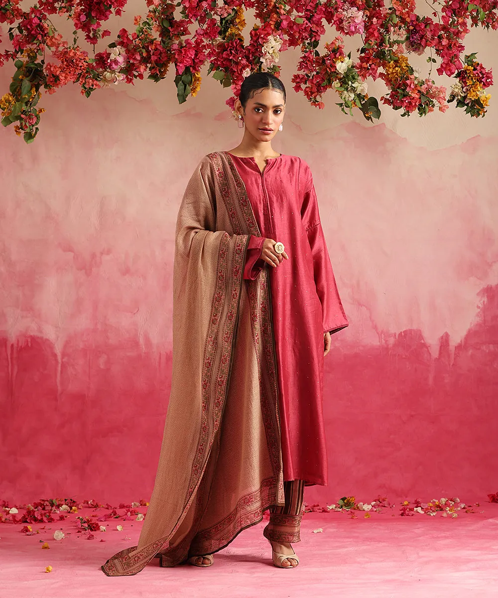 Chandramallika - Handloom Magenta Chanderi Suit Set With Block Printed Dupatta And Pants