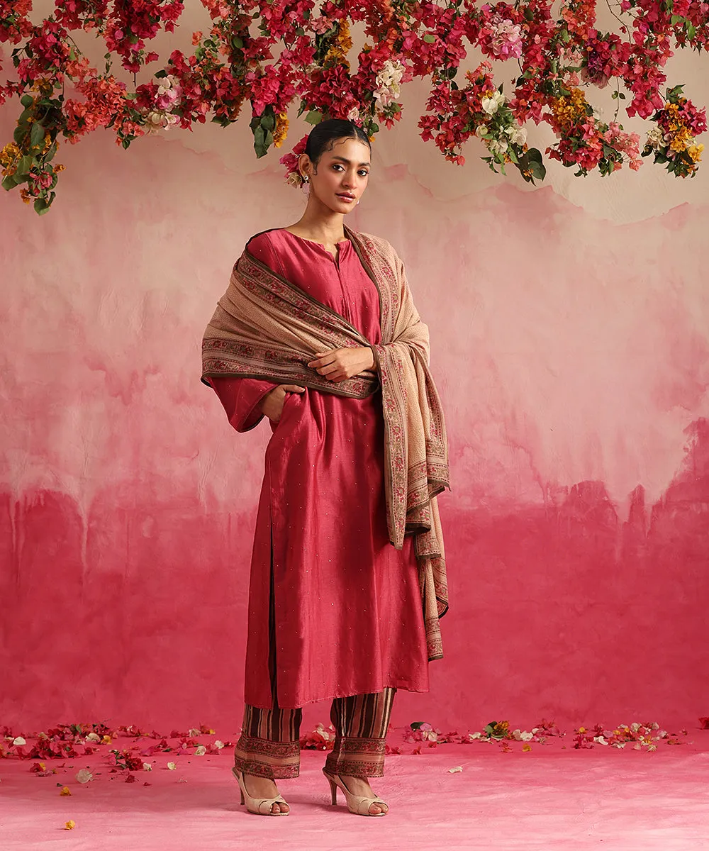 Chandramallika - Handloom Magenta Chanderi Suit Set With Block Printed Dupatta And Pants