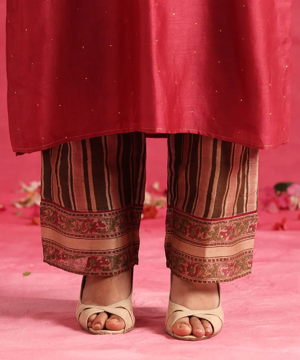 Chandramallika - Handloom Magenta Chanderi Suit Set With Block Printed Dupatta And Pants