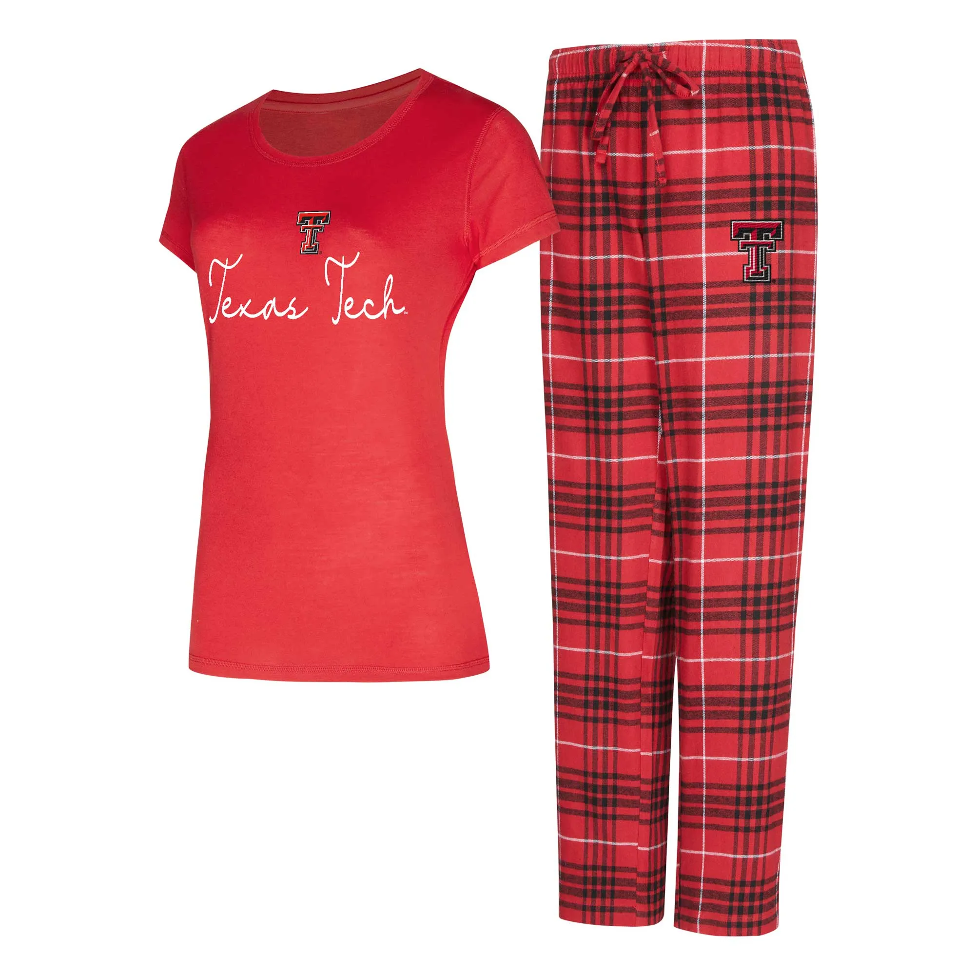 Concepts Sport  Texas Tech Red Raiders Women's Red Vector T-Shirt & Flannel Pants Sleep Set