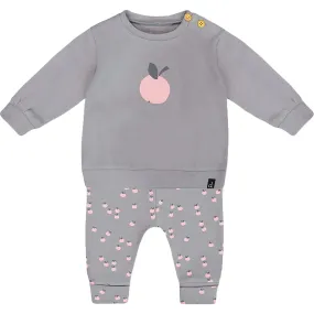 Deux par Deux Organic Cotton Long Sleeve Top & Apples Print Pants Set, Gray