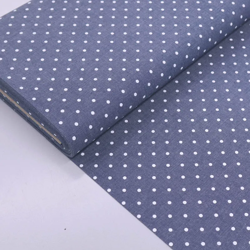 Dressmaking Cotton Indigo Dyed Chambray - Blue - White Spot