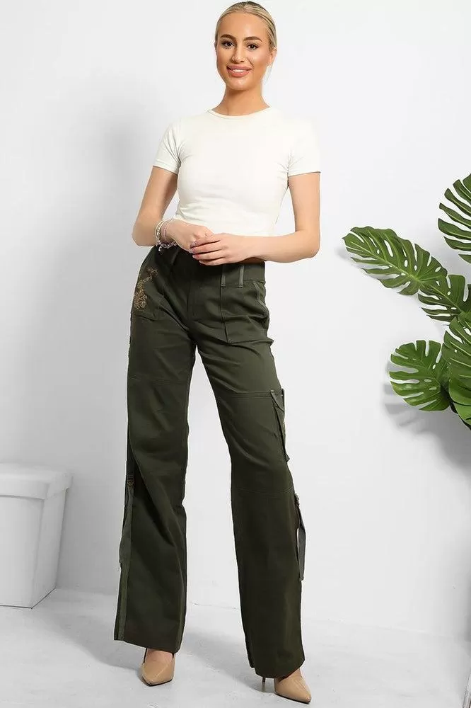 Embroidered Sequinned Detail Cargo Trousers