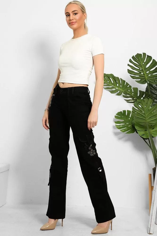 Embroidered Sequinned Detail Cargo Trousers