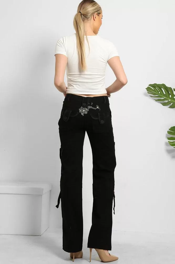 Embroidered Sequinned Detail Cargo Trousers