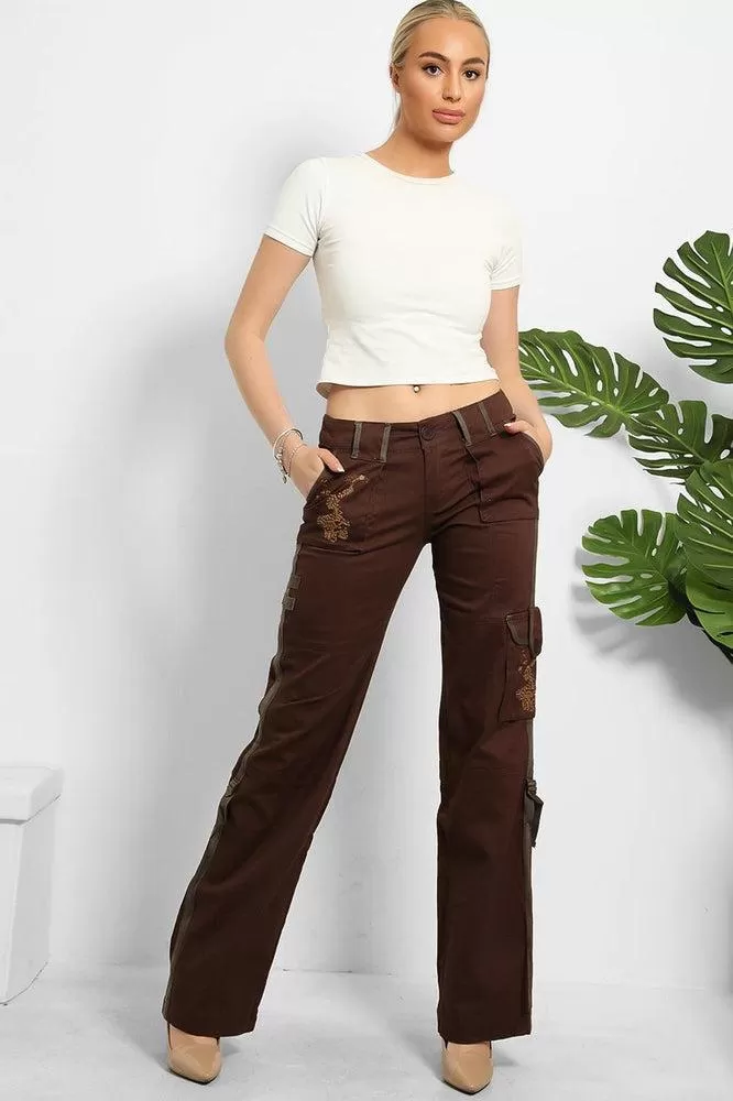 Embroidered Sequinned Detail Cargo Trousers