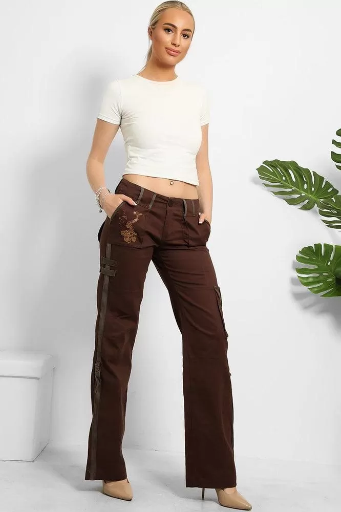 Embroidered Sequinned Detail Cargo Trousers