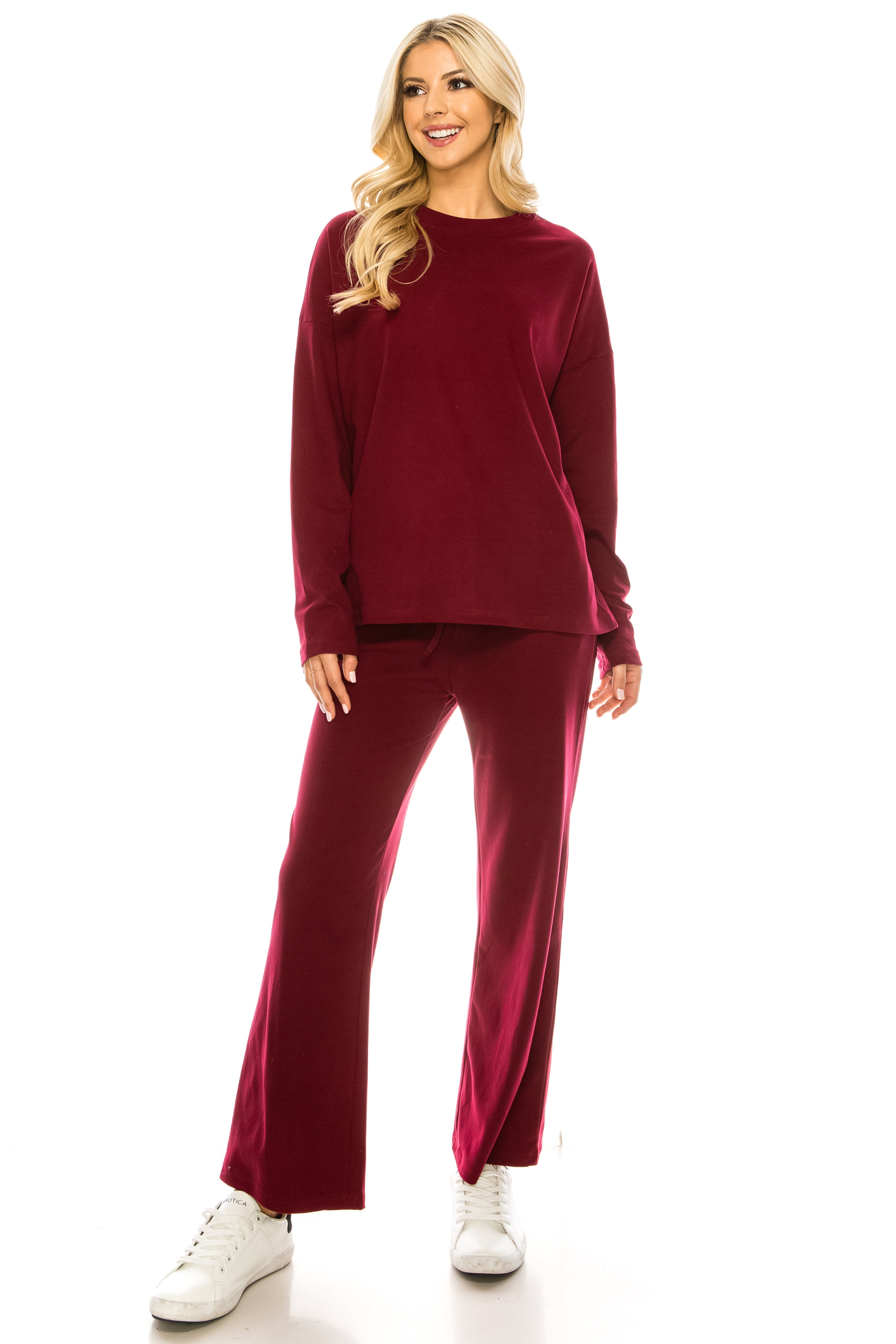 Haute Edition Women's Knit Lounge Set with Sweatshirt and Flared Pant