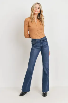 Just Black High Rise Scissor Cut Flare Jeans - Dark Denim