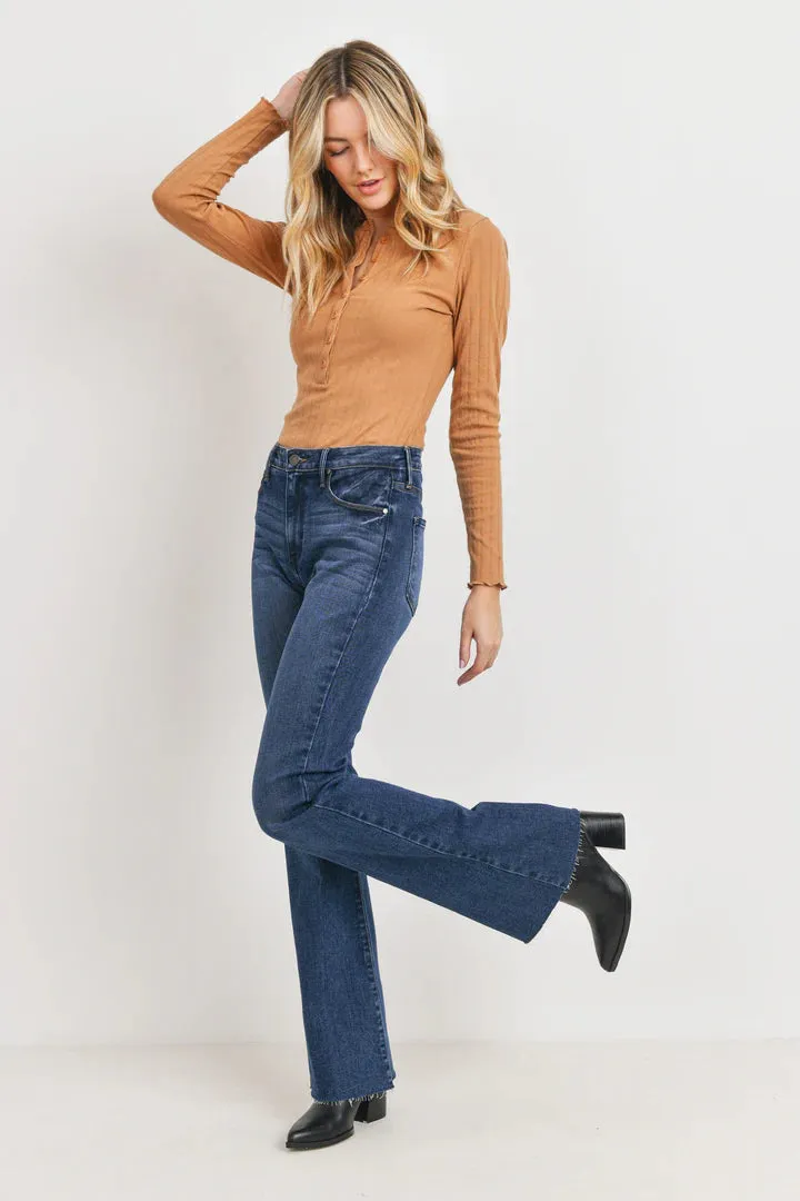 Just Black High Rise Scissor Cut Flare Jeans - Dark Denim