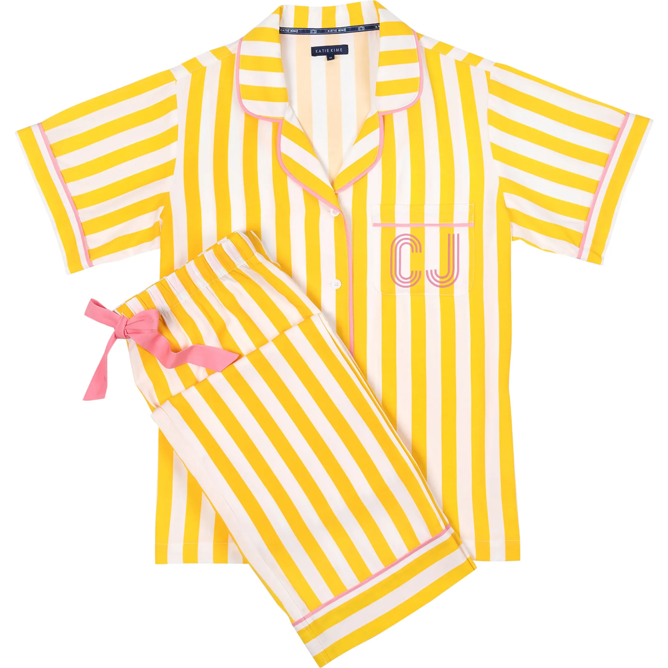 Katie Kime *Exclusive* Womens Retro Stripe Pajama Pants Set, Yellow Stripe