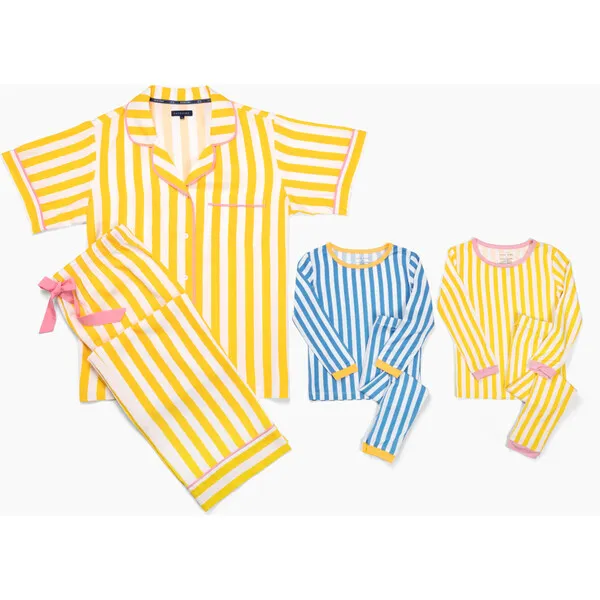 Katie Kime *Exclusive* Womens Retro Stripe Pajama Pants Set, Yellow Stripe