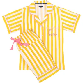 Katie Kime *Exclusive* Womens Retro Stripe Pajama Pants Set, Yellow Stripe