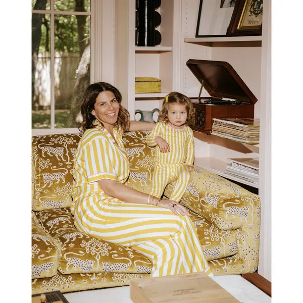 Katie Kime *Exclusive* Womens Retro Stripe Pajama Pants Set, Yellow Stripe