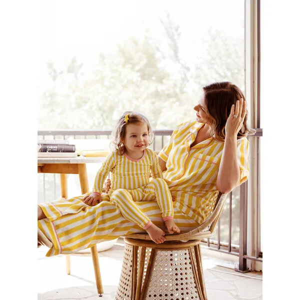 Katie Kime *Exclusive* Womens Retro Stripe Pajama Pants Set, Yellow Stripe