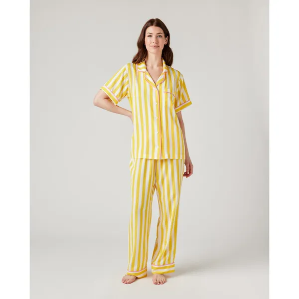 Katie Kime *Exclusive* Womens Retro Stripe Pajama Pants Set, Yellow Stripe