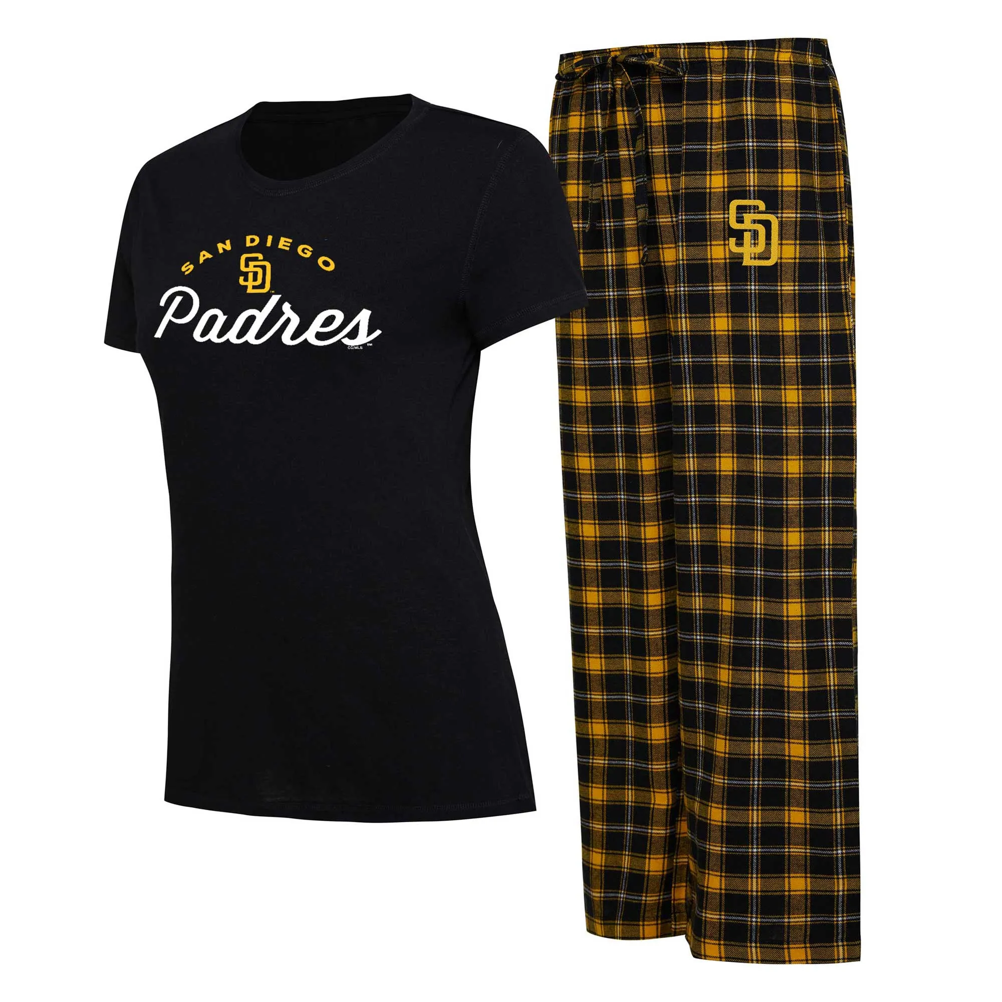 Lids Women's Concepts Sport Black/Gold San Diego Padres Arctic T-Shirt & Flannel Pants Sleep Set