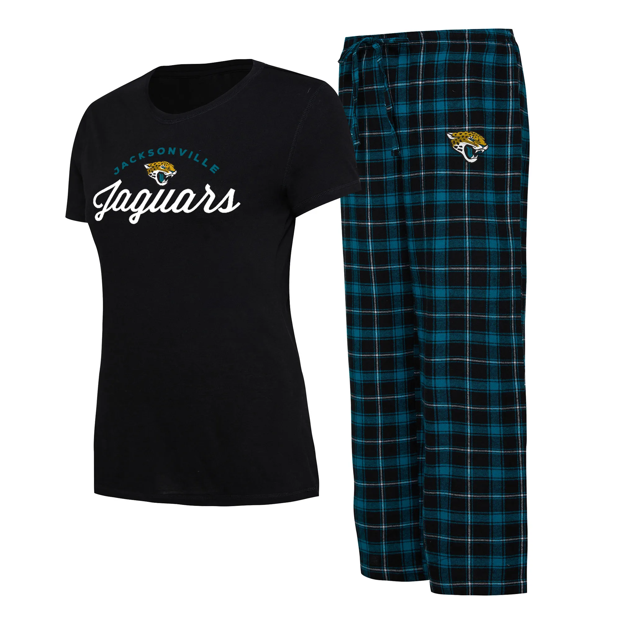 Lids Women's Concepts Sport Black/Teal Jacksonville Jaguars Arctic T-Shirt & Flannel Pants Sleep Set