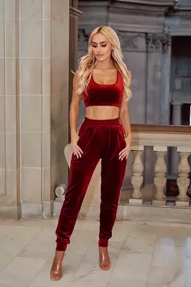 Maya Velvet Pant Set - Burgandy