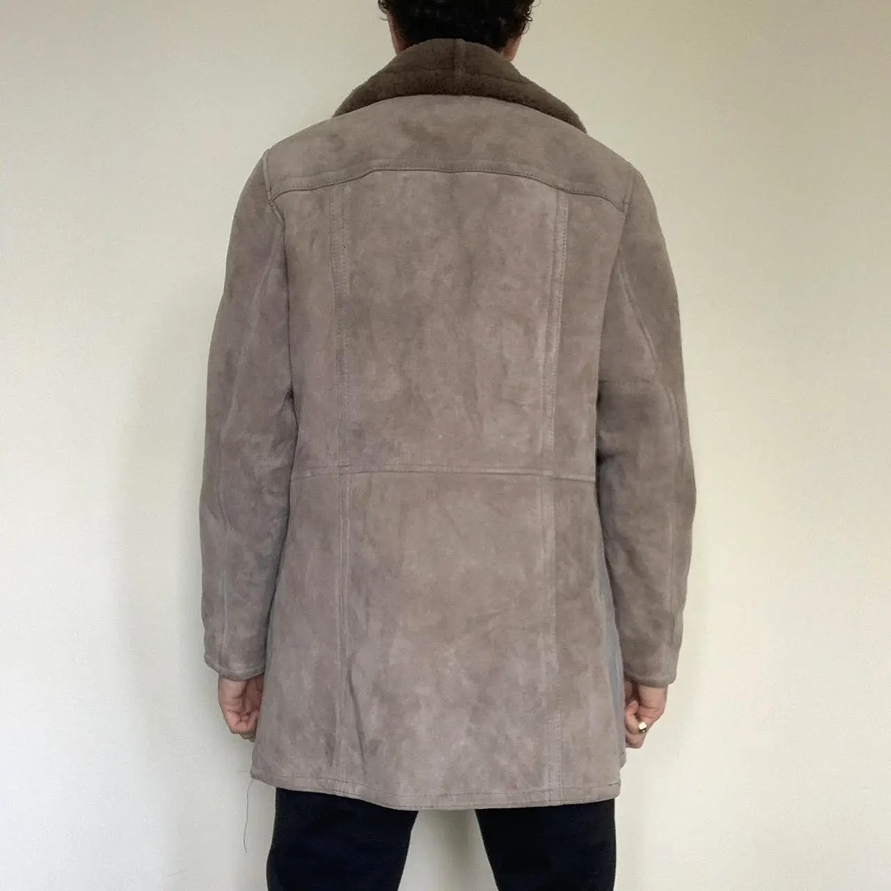 Men's Dove Grey Classic Sheepskin Coat - Large